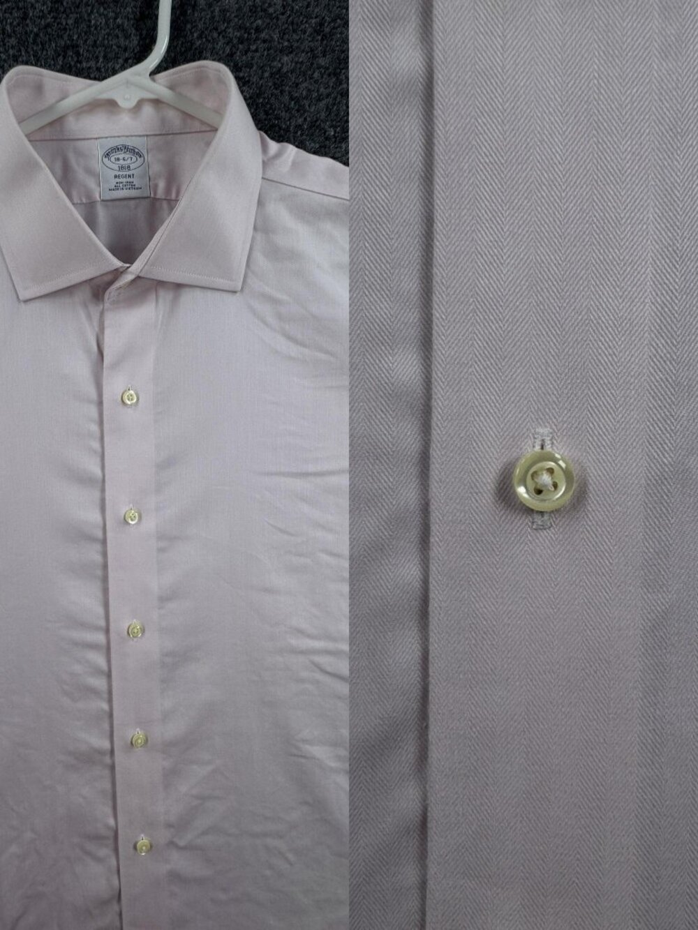 Brooks Brothers Regent Herringbone Pink 18 6/7 Non-Iron Shirt All Cotton Men